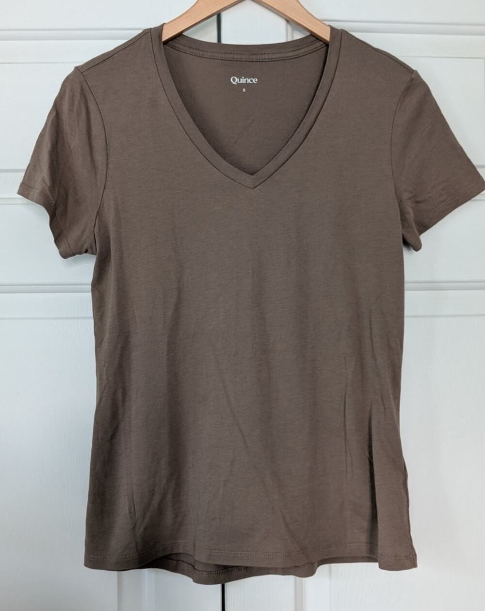 Quince V Neck Shirt in Dark Toupe